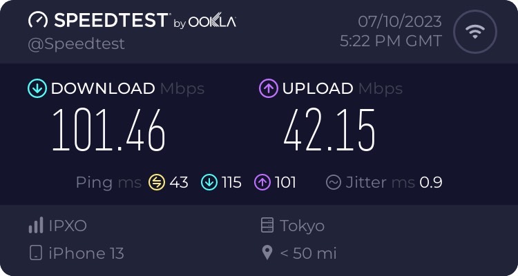 NordVPN 連線日本的網路速度